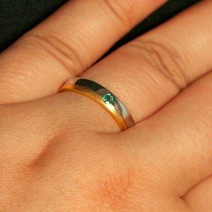 Natural Alexandrite Wedding Band Ring, Two Toned